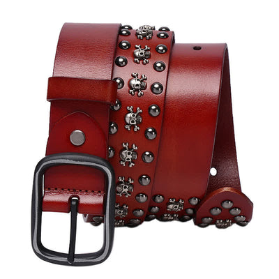 Studded Gothic MIni Skull Rivets Leather Belt