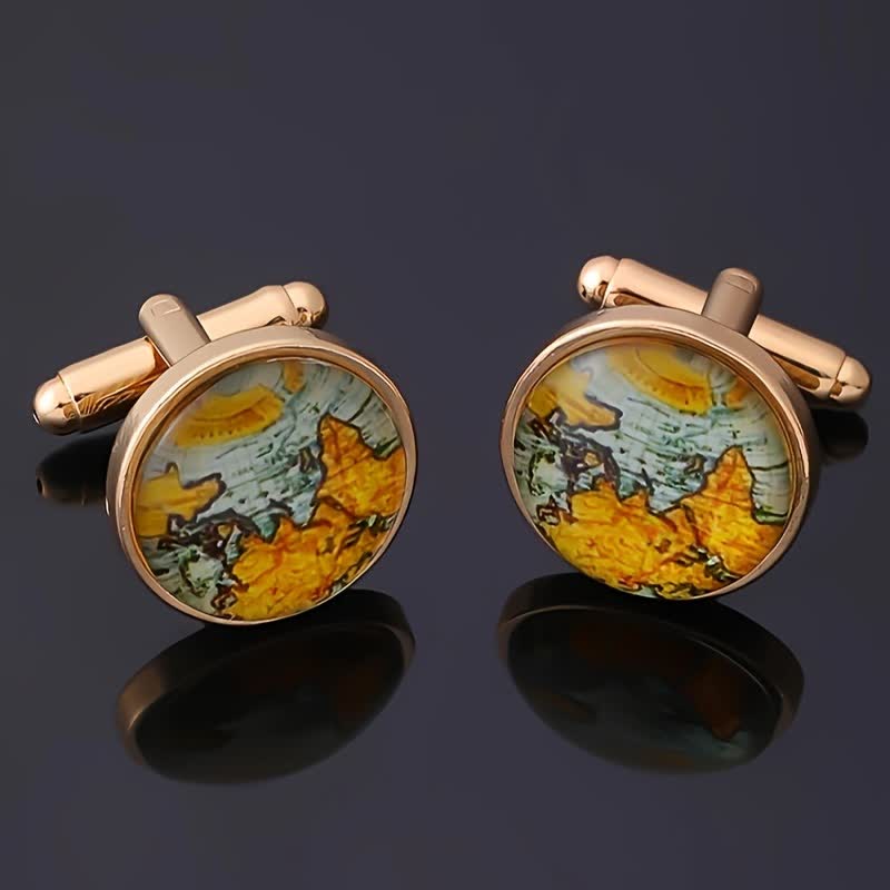 Men's World Map Pattern Shirt Cufflinks