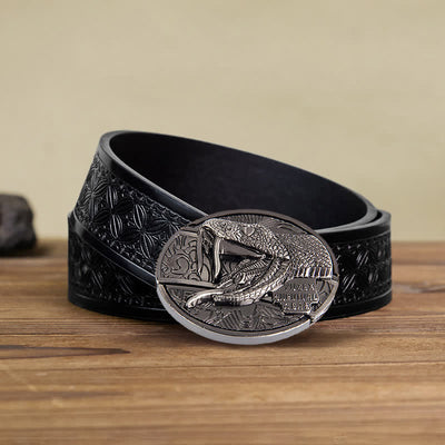 Men's DIY Snake Hidden Folding Knife Leather Belt