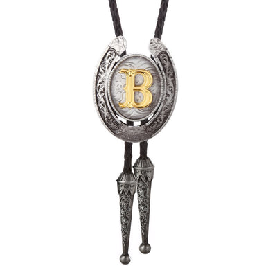 Modern Western Horseshoe Initial Letter A To Z Bolo Tie