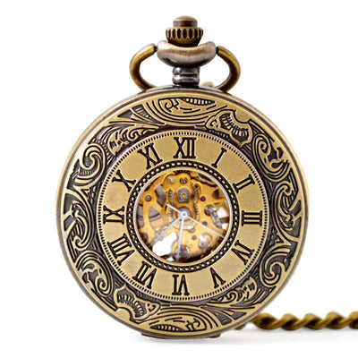 Hollow Rome Double Hunter Case Mechanical Pocket Watch