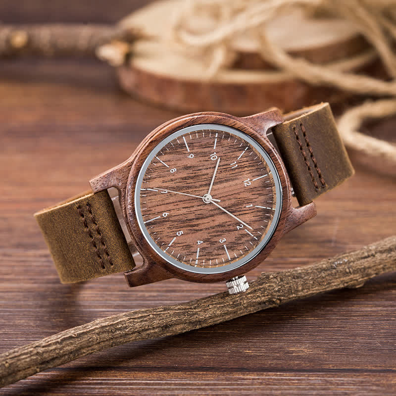 Men's Chic Leather Strap Lightweight Wooden Watch