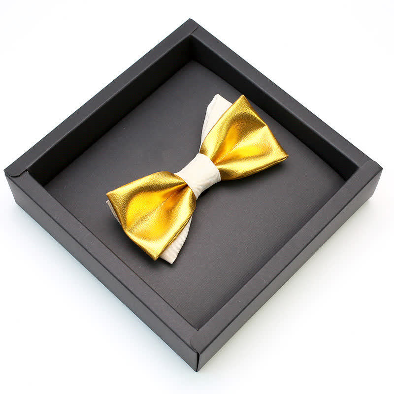 Men's Luxurious Gold & White Double Layered Bow Tie
