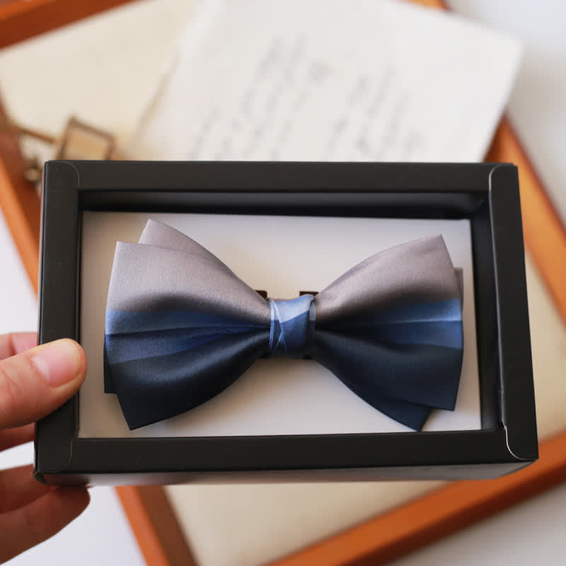 Men's Contrast Color Navy & Silver Gray Bow Tie