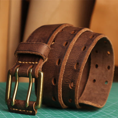 Men's Double Needle Buckle Casual Jean Leather Belt