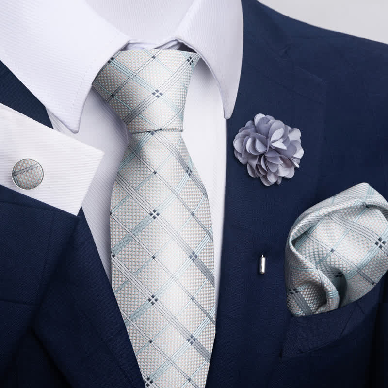 4Pcs Men's Modern Silver Gray Series Necktie Set