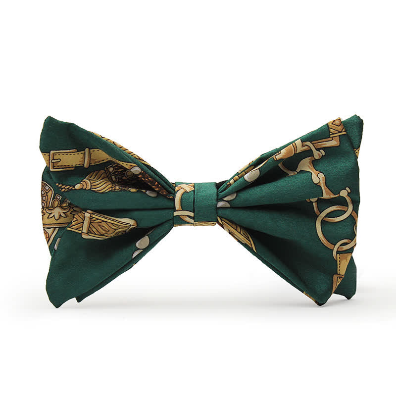 Men's Retro Green & Gold Royal Court Print Bow Tie