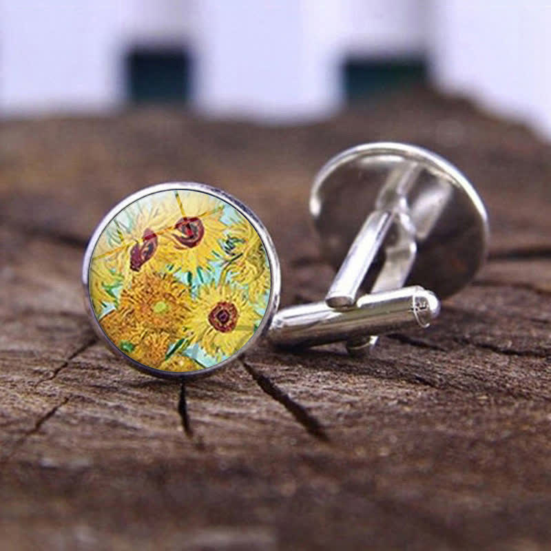 Men's Art Oil Painting Glass Dome Cufflinks