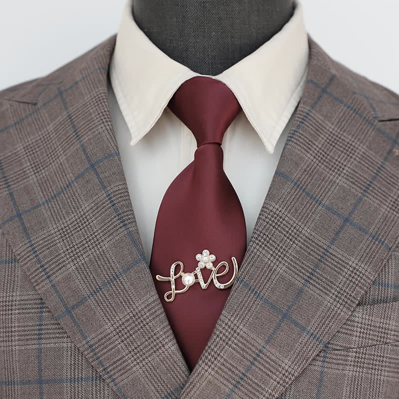 Men's Dark Red Golden Decor Wedding Zipper Necktie