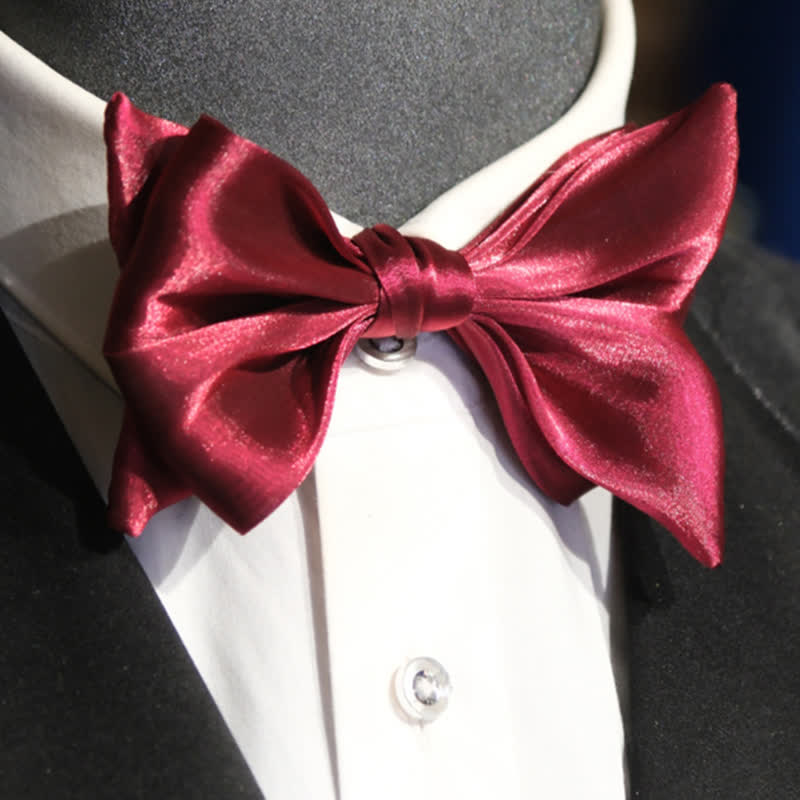 Men's Wine Red Shiny Fish Tail Shape Bow Tie