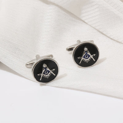 Men's Black Round Masonic Freemasonry Shirt Cufflinks