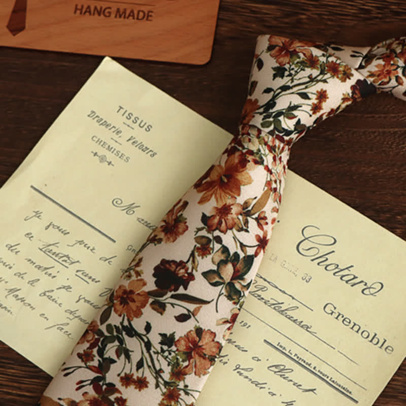Men's Casual Orange & Ivory Flowers Necktie