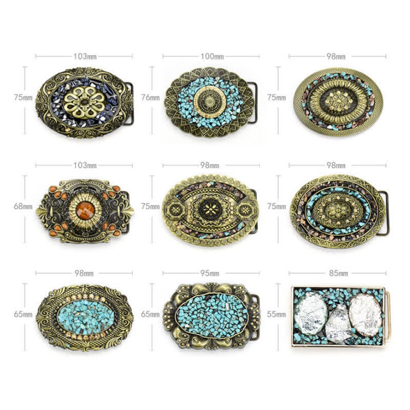 Women's Decorative Inlaid Color Stone Turquoise Leather Belt