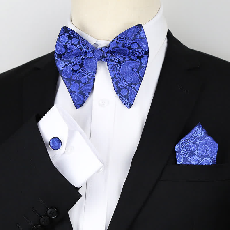 3Pcs Men's Oversized Pointed Paisley Floral Bow Tie Set