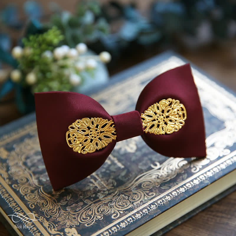 Men's Golden-Tipped Metal Wedding Bow Tie