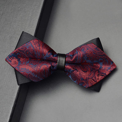 3Pcs Men's Exotic Paisley Double Pointed Bow Tie Set