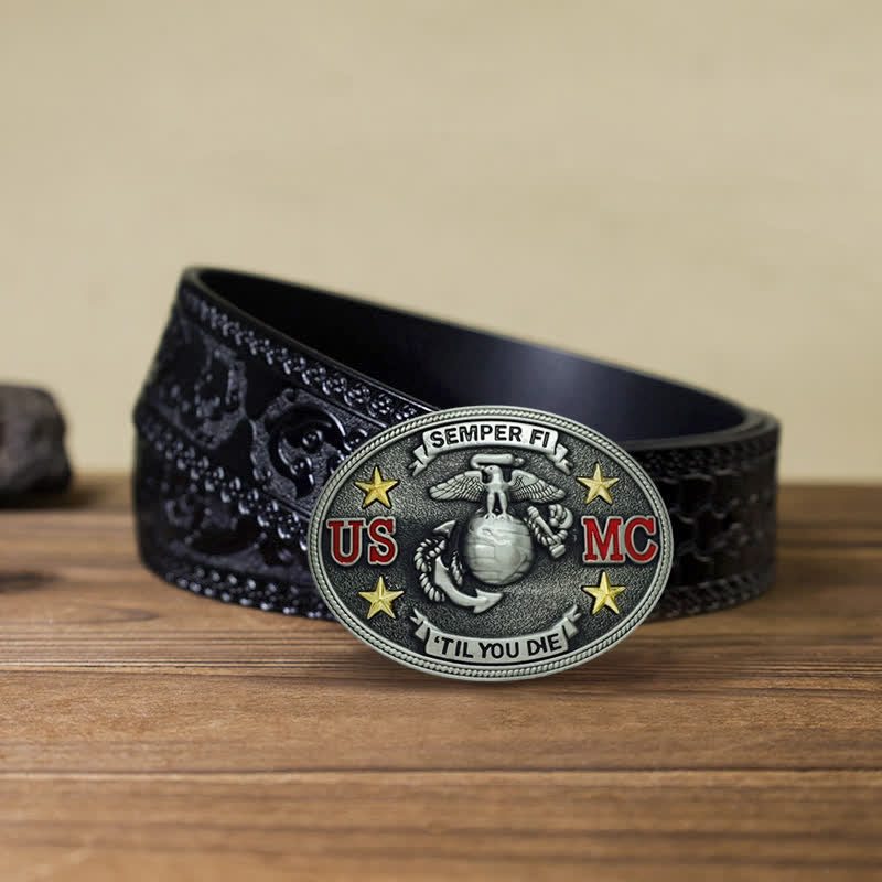 Men's DIY US Marine Corps Buckle Leather Belt