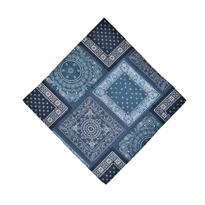 Vintage Blue Patchwork Geometric Pattern Square Scarf