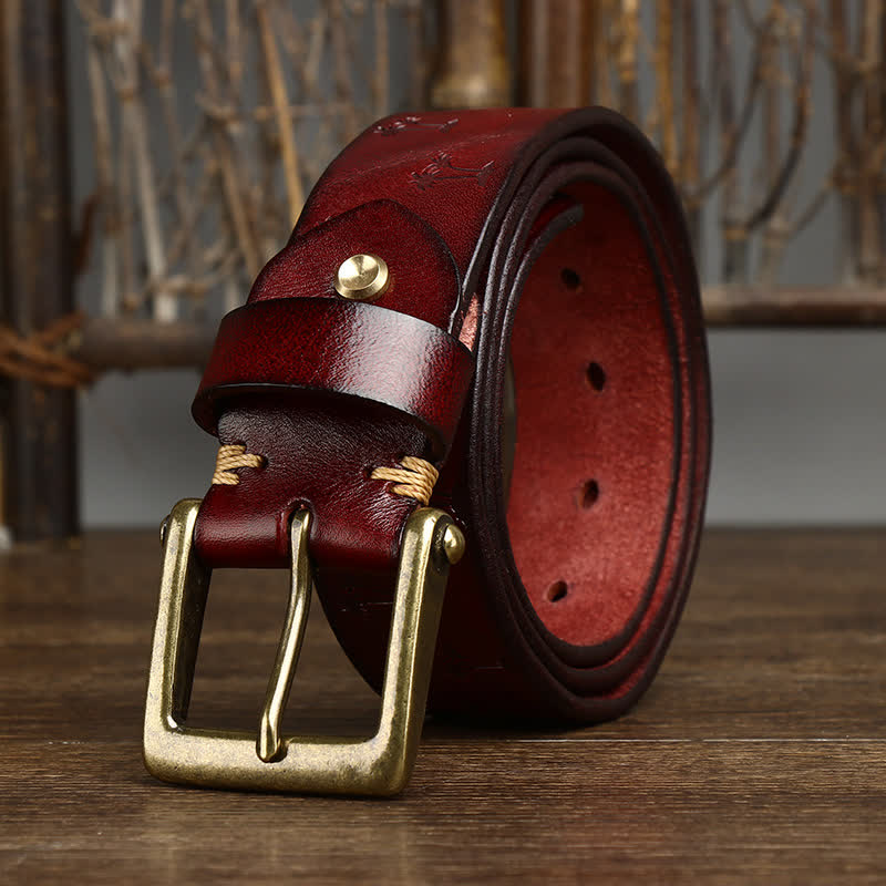 Coconut Tree Embossed Pattern Strap Leather Belt