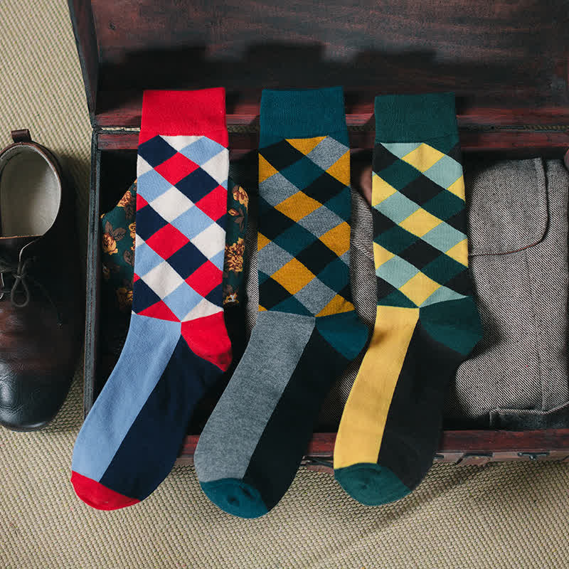 Men's Colorful Funky Argyle Crew Socks