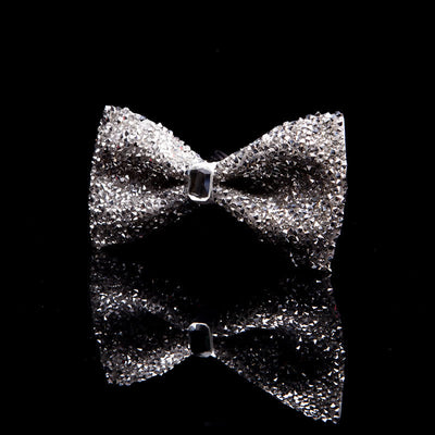 Men's Sparkling White Rhinestones Gem Bow Tie