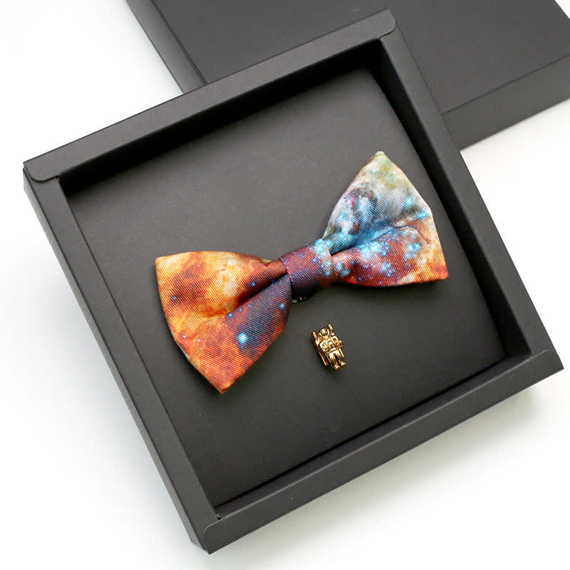 2Pcs Men's Galaxy Stary Astronaut Brooch Bow Tie Set