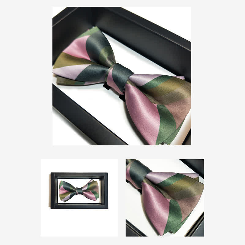 Men's Forest Green & Pink Double Layered Bow Tie