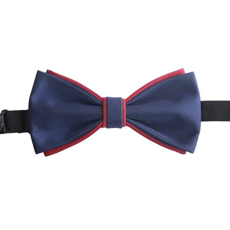 Men's Navy Burgundy Two Tone Double Layered Bow Tie