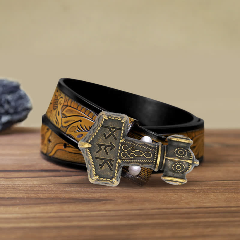 Men's DIY Brutal Viking Hammer Buckle Leather Belt