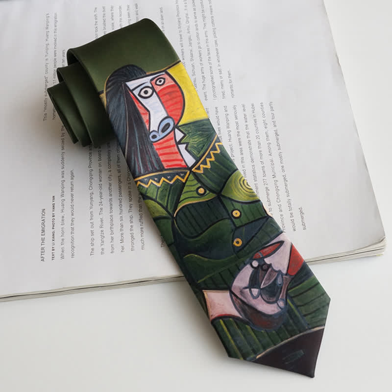 Men's The Lady In Dark Green Oil Painting Necktie