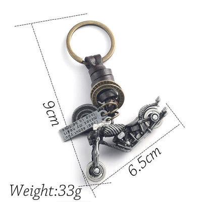 Skull Motorcycle Skeleton Pendant Leather Keychain