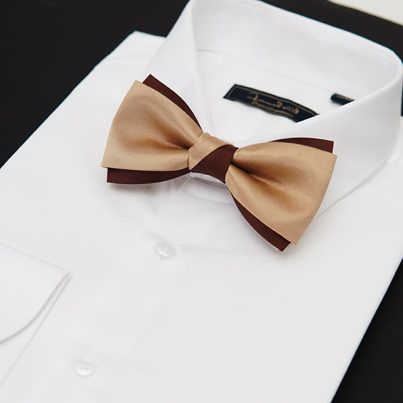 Men's Luxury Brown & Champagne Double Layered Bow Tie
