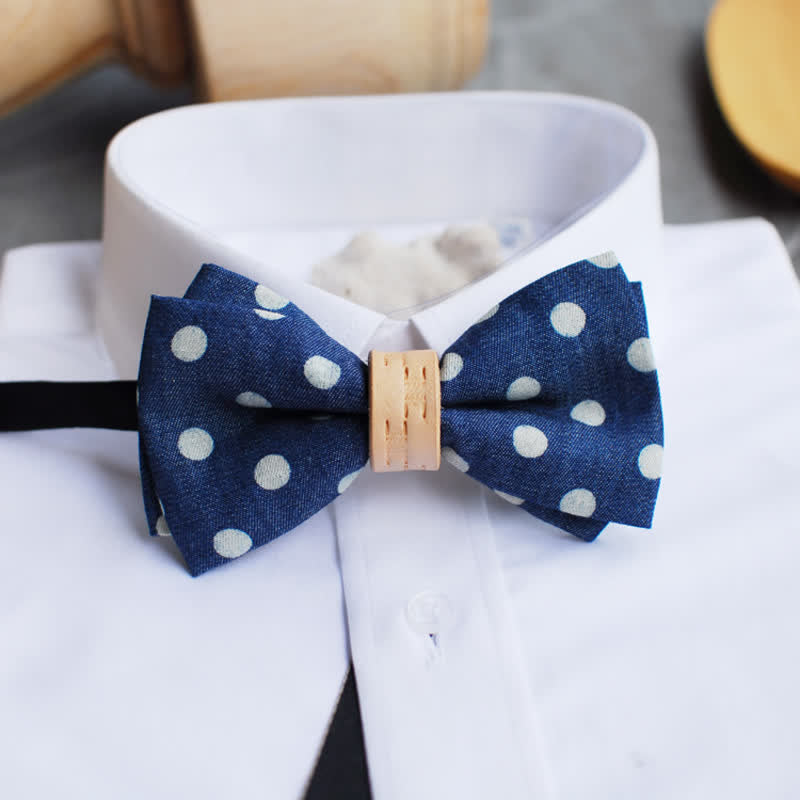 Men's Blue Polka Dots Leather Loop Bow Tie