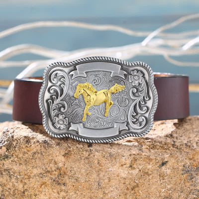 Men's DIY Gold Carving Animal Buckle Leather Belt