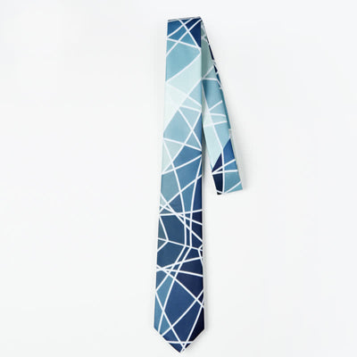 Men's Blue Geometric Printed White Line Necktie