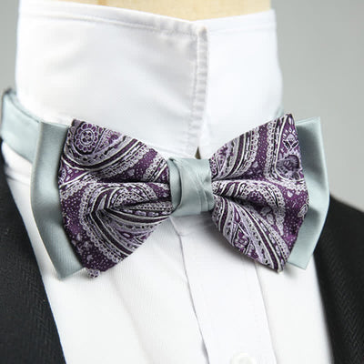 Men's Paisley Floral Double Layers Groomsmen Bow Tie