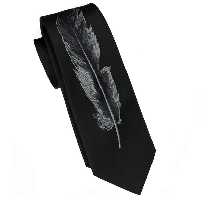 Men's Black & Gray Angel Feather Pattern Necktie