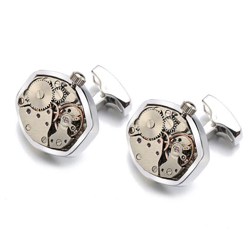 Men's Cool Watch Movement Steampunk Cufflinks