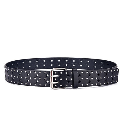 Star Double Prong Hollow Out Rivets Leather Belt