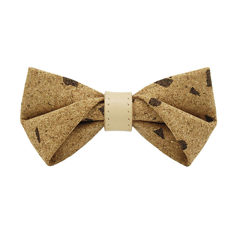 Men's Nature Wood Print Leather Loop Bow Tie