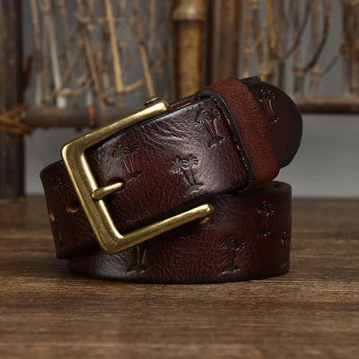 Coconut Tree Embossed Pattern Strap Leather Belt