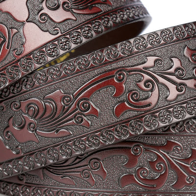 Men's Luxury Flower Embossed Pattern Leather Belt