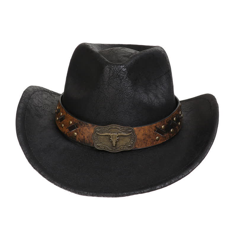 Longhorn Bull Vintage Imitation Leather Crack Cowboy Hat