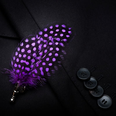Kid's DarkViolet White Polka Dots Feather Bow Tie with Lapel Pin