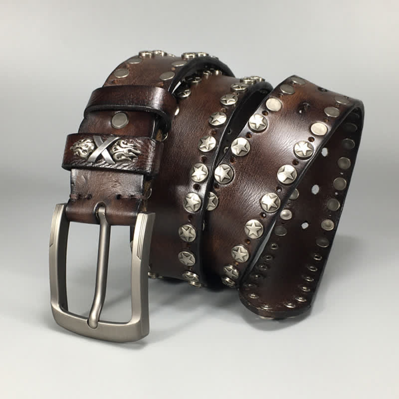 Punk Biker Rivet Studded Handmade Leather Belt