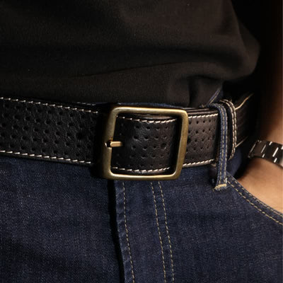 Men's British Style Hand-Stitched Perforated Leather Belt