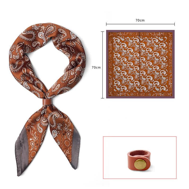 Retro Cashew Flower Square Scarf with Scarf Buckle