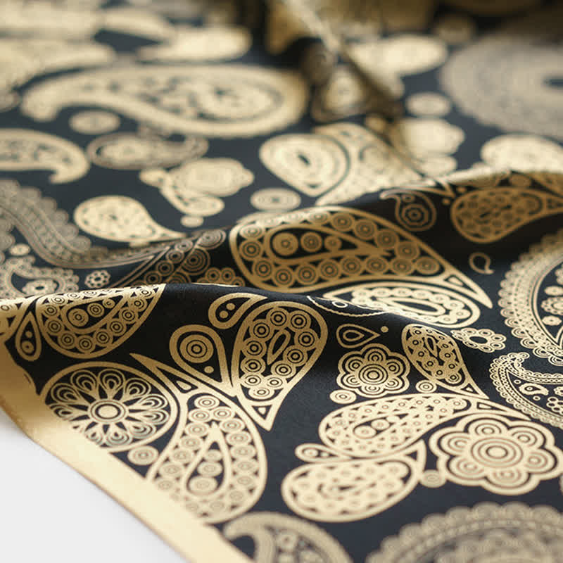 Black & Gold Luxury Paisley Square Scarf with Scarf Buckle