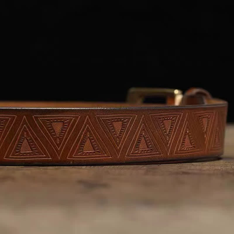 Western Triangular Embossed Pattern Leather Belt