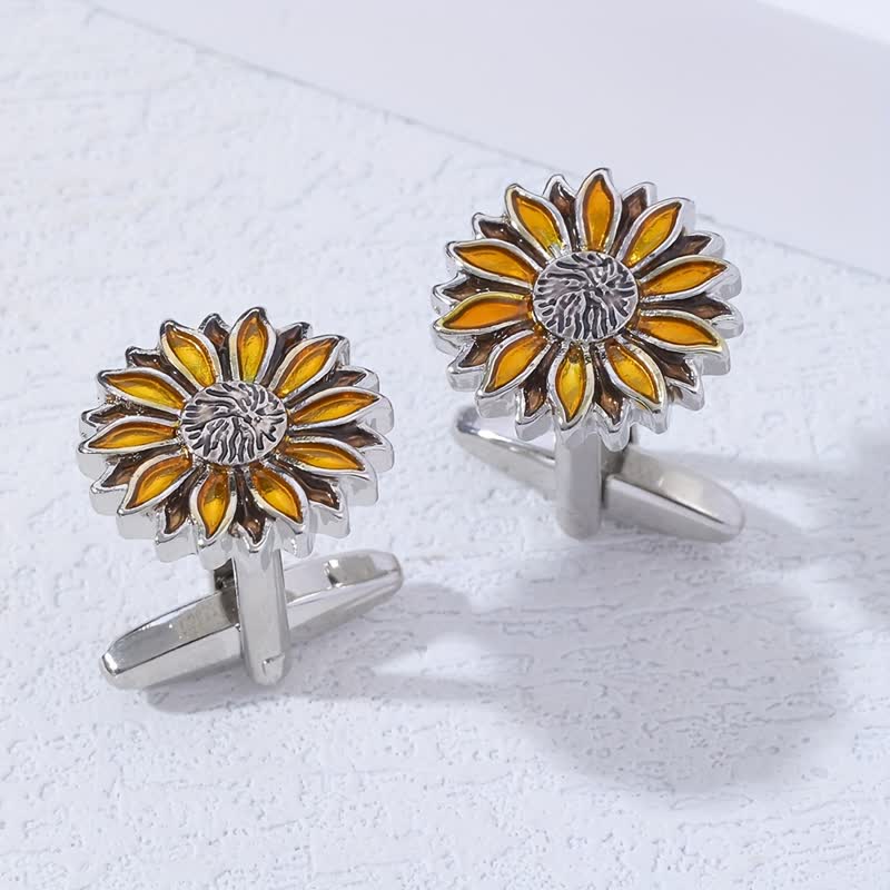 Men's Sunflower Yellow Flower Cufflinks